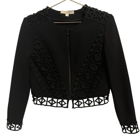 Jonathan Simkhai Black Wool Blend Lattice Zip Up Jacket Size 4 - Picture 1 of 8